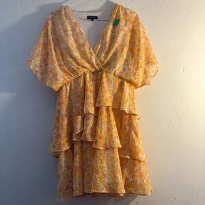 1.STATE Floral Ruffle Tiered Mini Dress Medium Boho Spring Summer